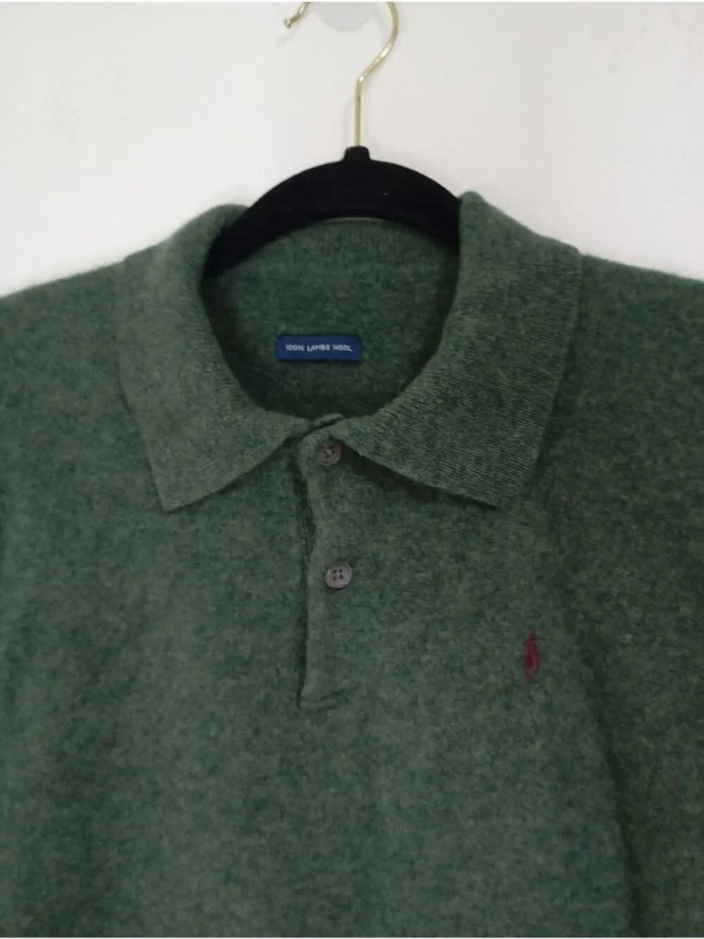 Ralph Lauren Green Lambswool Polo Sweater Long Sleeve Mens Size M